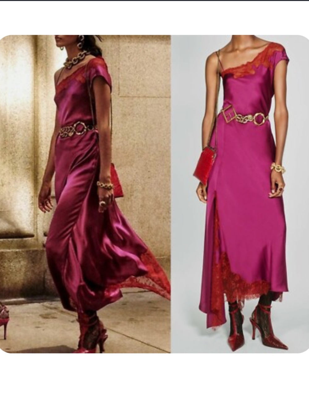 **RARE** Zara Red and pink Lace silky material Slip Dress